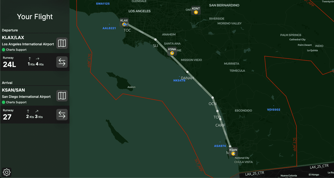 Screenshot of the flight plan integration in Airport WX Planner.