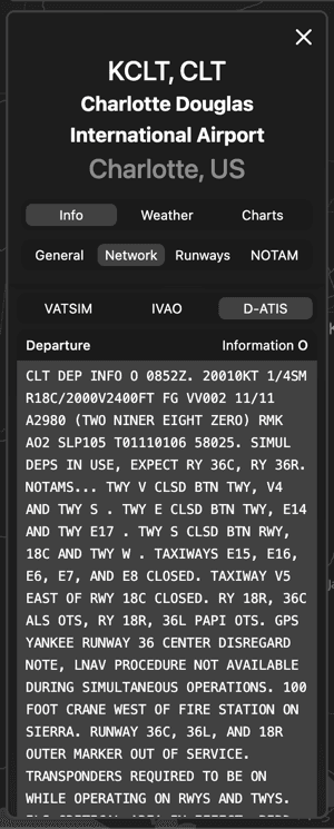 Preview of D-ATIS information in Airport WX.
